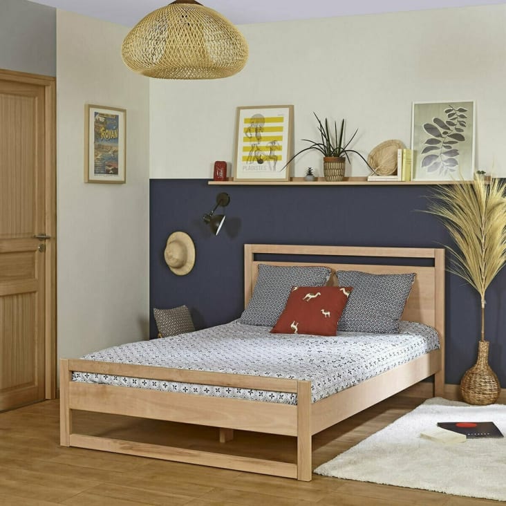 Cama con somier y colchón madera maciza madera 120x190 cm Lio