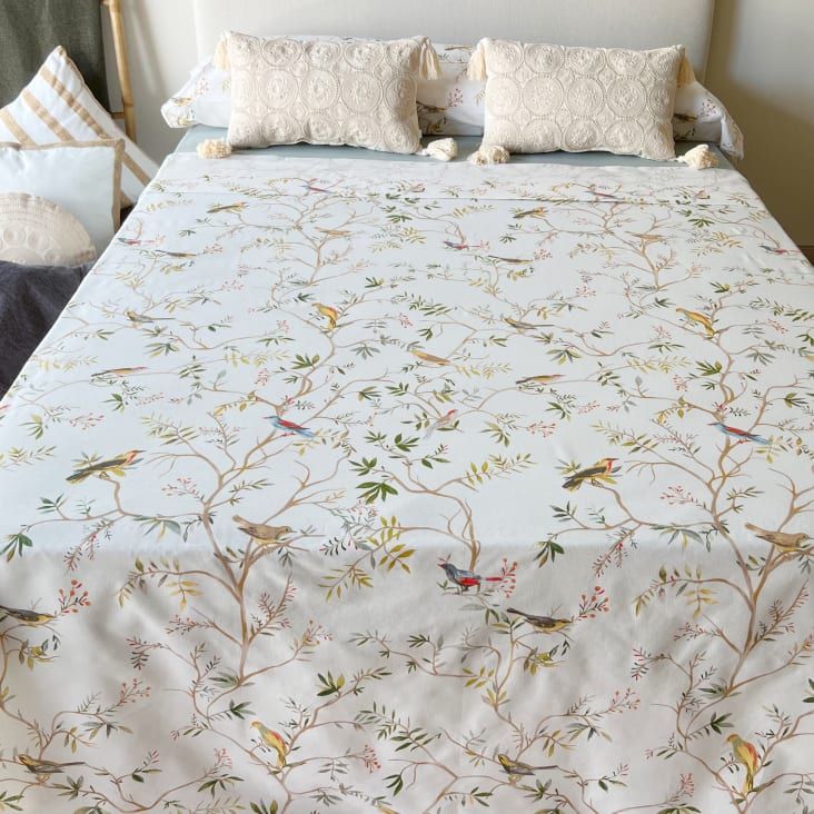 Ciudadano hotel Estados Unidos Juego de sábanas 100% algodón sostenible blanco 3 piezas cama 135 cm BIRDS  | Maisons du Monde