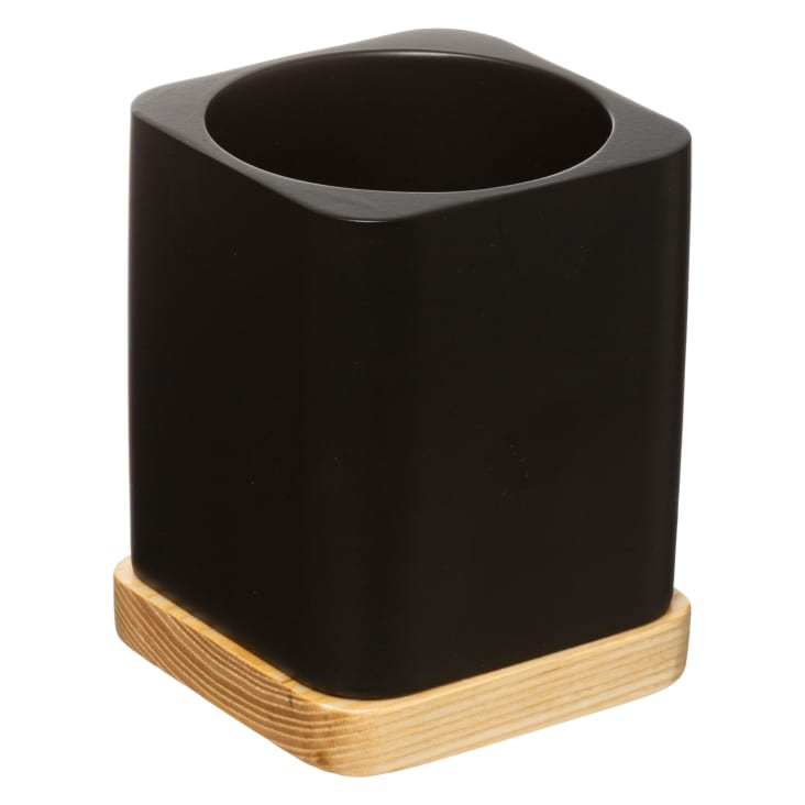 Brosse WC noir et bois - 9x9x35.5cm