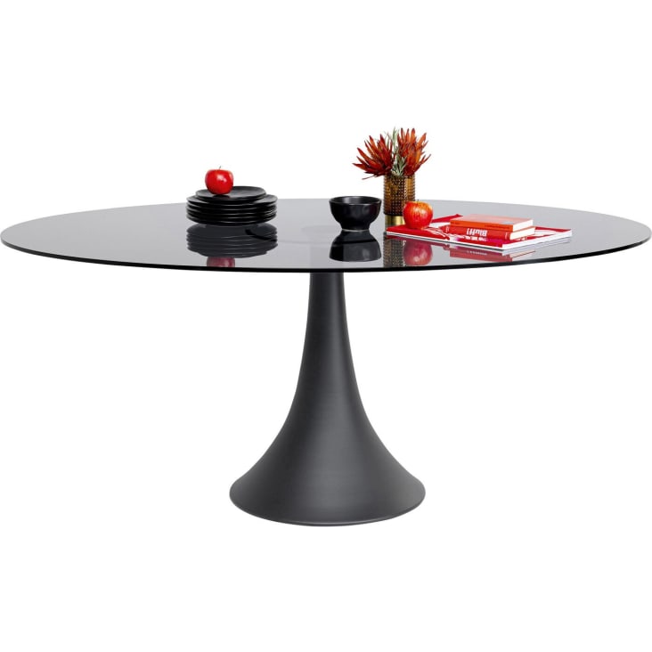 6-Personen-Esstisch runde Glasplatte, Tulpenfuß in schwarz 180x120cm Grande  possibilita | Maisons du Monde