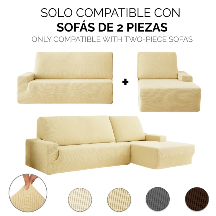 Funda Sofá Relax Bielastica Adaptable Chaise Longue Brazo Corto (250-360  cm) Gris Oscuro - Conforama
