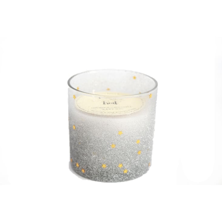 Bougie de noël en pot en verre argenté avec étoiles dorées-Noël givré
