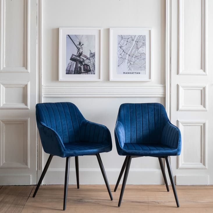 Set di 2 sedie vintage in velluto blu Bertille
