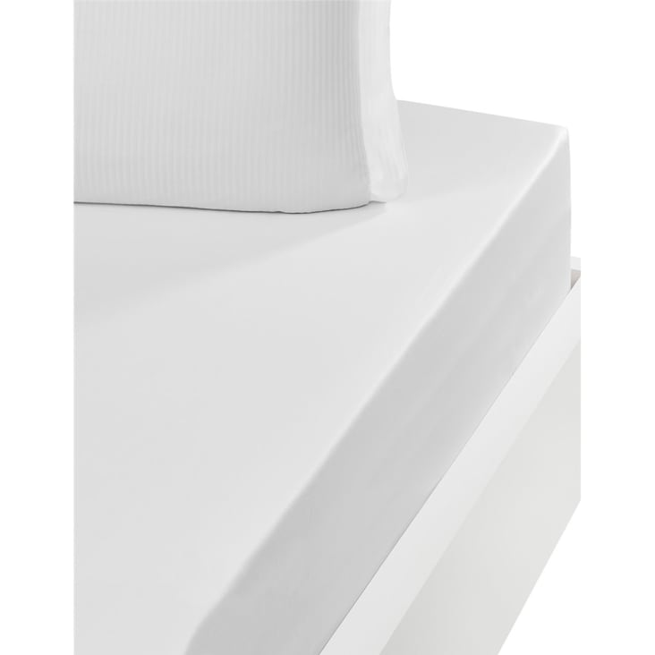 Drap housse uni en satin de coton 120 fils bo blanc 90x200 cm-Versailles