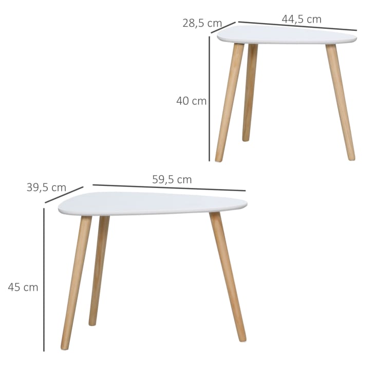 Lot de 2 tables basses gigognes design scandinave bois clair blanc cropped-3