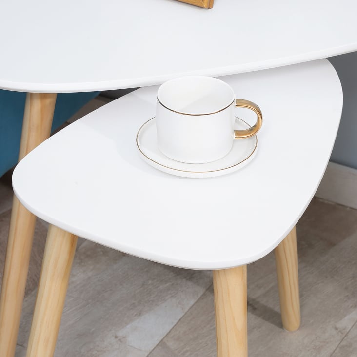 Lot de 2 tables basses gigognes design scandinave bois clair blanc cropped-7