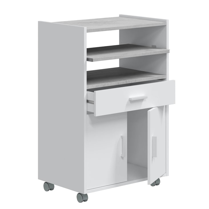 Mueble auxiliar de cocina con ruedas 1 cajón y 2 puertas, blanco/gris-PICAZO cropped-3