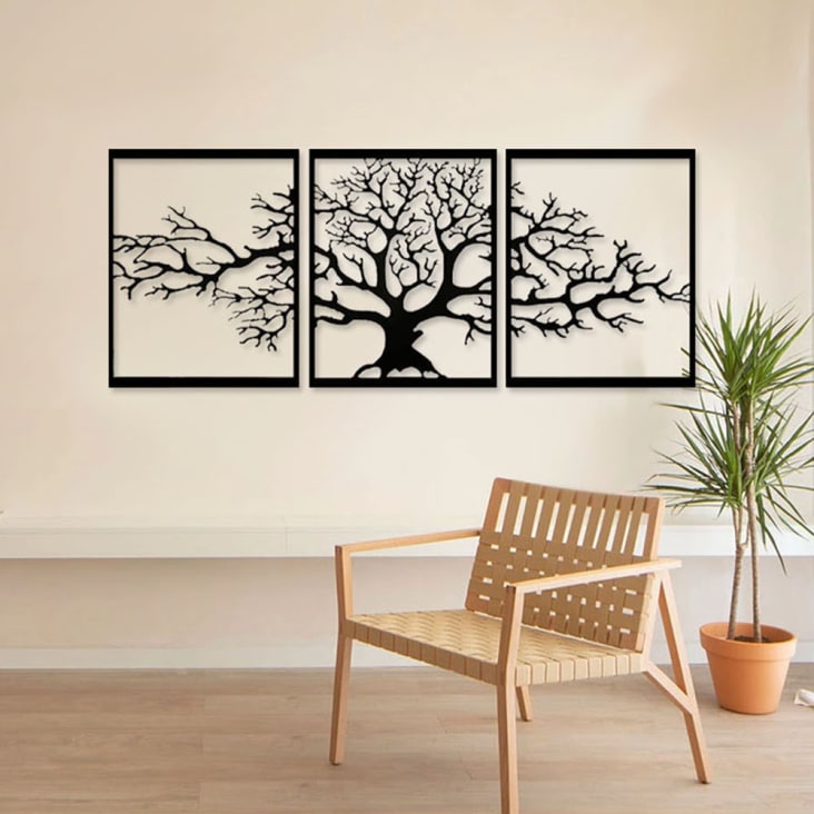 Déco murale triptyque arbre de vie en métal noir 144x59 cm cropped-2