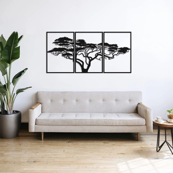 Déco murale arbre de vie africain en métal noir 180x96 cm