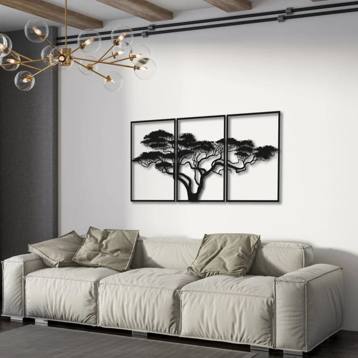 Déco murale arbre de vie africain en métal noir 138x74 cm