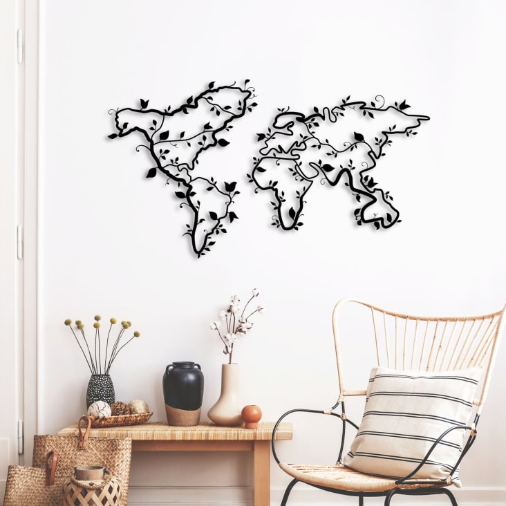 Déco murale triptyque carte du monde en métal 150x74 cm