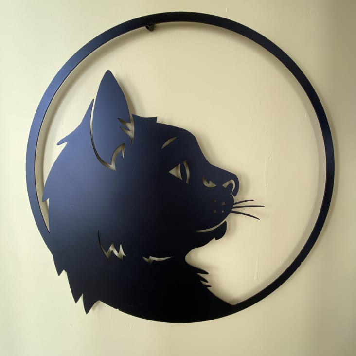 Déco murale profil de chat en métal noir 46x46 cm