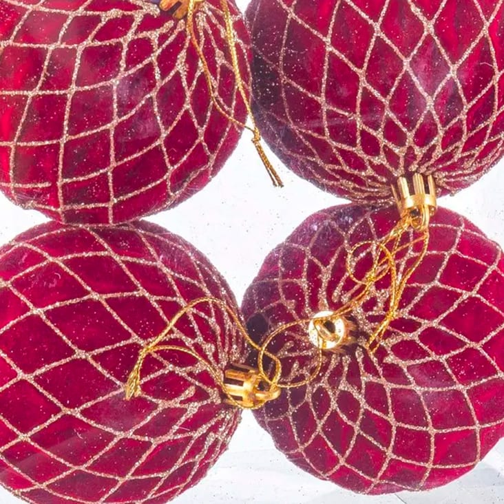 Lot De 24 Boules De Noël Rouges 4 Cm - Décorations Plastique Incassables Avec Ficelles