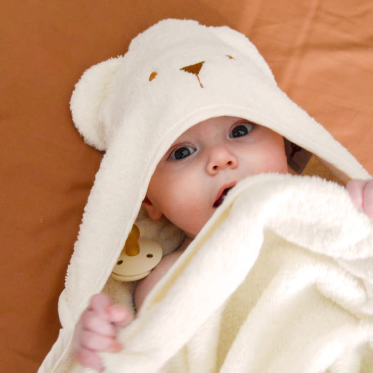 Capa de baño para bebé de algodón blanco con cabeza de gato 80x80 LILA