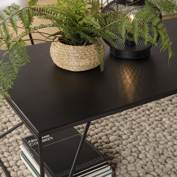 Mesa de centro rectangular con patas de metal negro de 120x60 cm