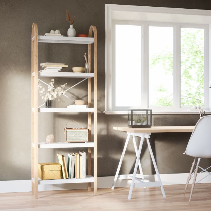 Étagère Mural WOLTU 7 Niveaux - Bois Ingénierie Blanc - Rangement Salon/Chambre - Charge 30kg
