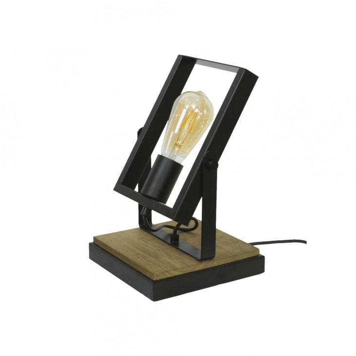 Lampe à poser sur pied déco industrielle en métal noir et doré E27  compatible LED