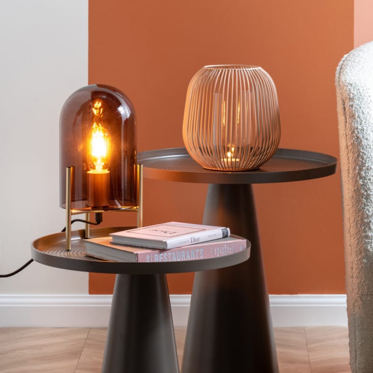 Lampe de table en verre marron diam 16x30cm-Blown glass cropped-2