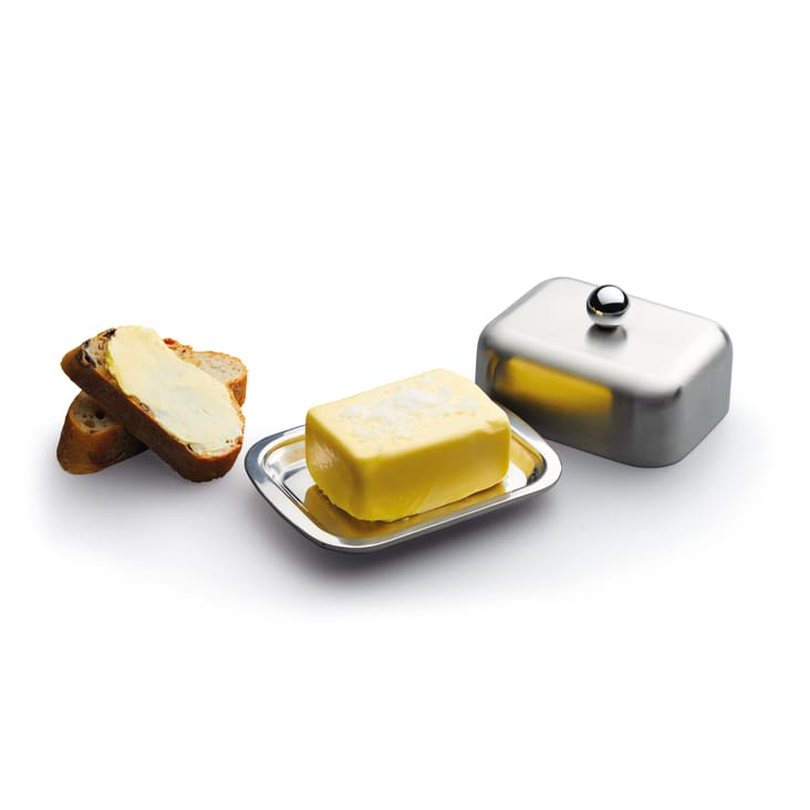 Relaxdays Beurrier Acier Inoxydable Argent 6 x 19,5 x 13 cm pour beurre 250  g ou fromage, argenté