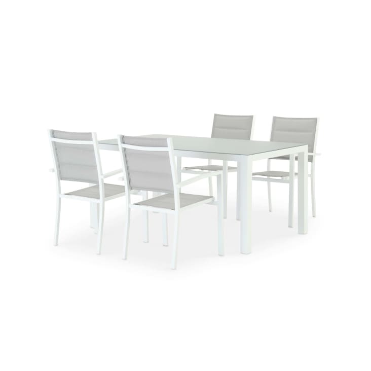Table 160×90 et 4 chaises de jardin blanche-TOKYO