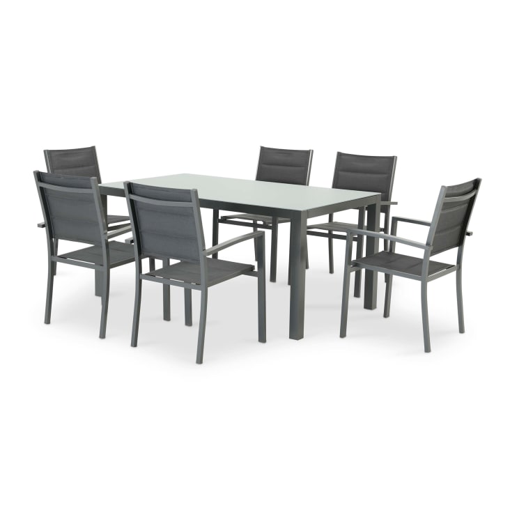Table 160×90 et 6 chaises de jardin gris-TOKYO