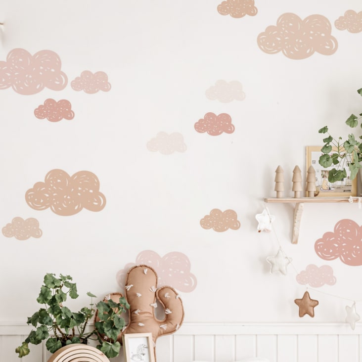 Stickers muraux en vinyle petits nuages rose et beige-Clouds cropped-2