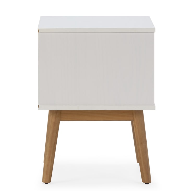 Table de chevet 2 tiroirs blanc/bois, bois de pin massif-BAKU cropped-5