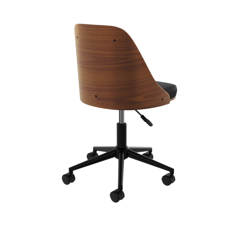 Chaise de bureau pivotante sur roulettes en bois foncé et PU noir