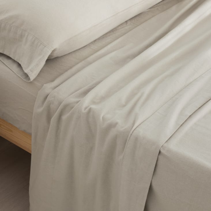 Sábana bajera Franela algodón 80 hilos beige cama 90 cm