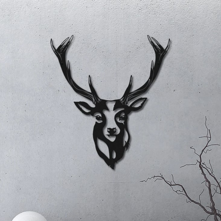 Wanddekoration Hirsch aus Metall, 40x45 cm, schwarz ANIMAL | Maisons du  Monde