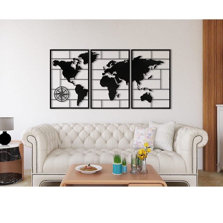Carte du monde en bois pour décoration murale - bois teinté