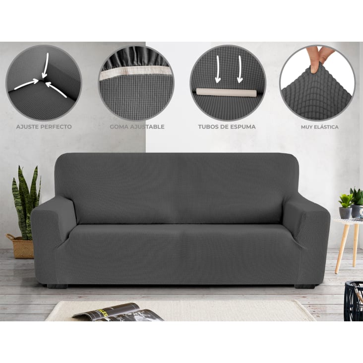 Vipalia Protector Funda Sofa 1 Plaza con lazos. Color Gris. 3 plazas (180 -  230 cm)