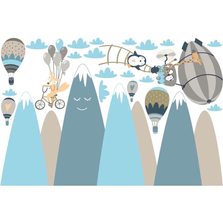 Stickers enfant montagnes scandinaves animaux en voyage 120x180cm