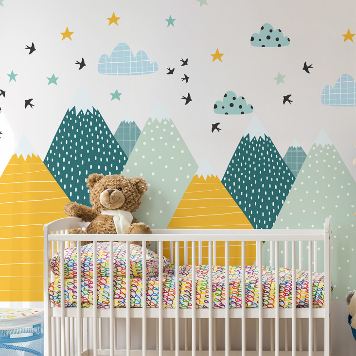 Stickers muraux enfants - Décoration chambre bébé - Autocollant Sticker  mural géant enfant montagnes scandinaves PARKA - 80x120cm