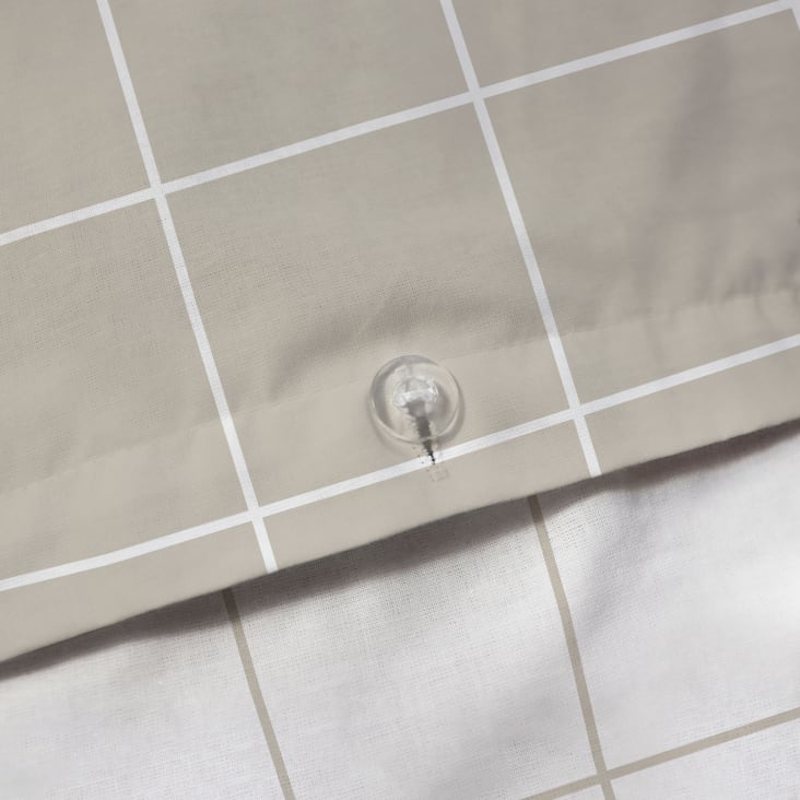Parure de lit imprimée en coton Grège 240x220+2x65x65cm-Greige checks cropped-8
