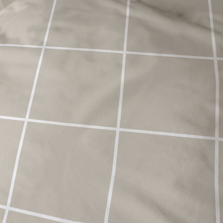 Parure de lit imprimée en coton Grège 240x220+2x65x65cm-Greige checks cropped-9