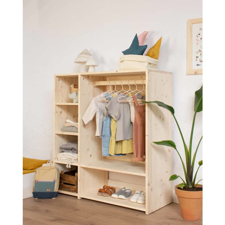 Montessori Kleiderschrank aus massivem Tannenholz mit Rattan, in Beige Blai  | Maisons du Monde