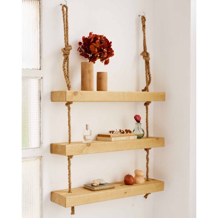 Scaffalatura pensile in legno color oliva con 3 ripiani 70 cm