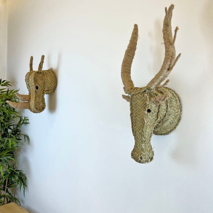 Tête de Cerf en fibres naturelles, décoration murale 50 x 22 cm Têtes d