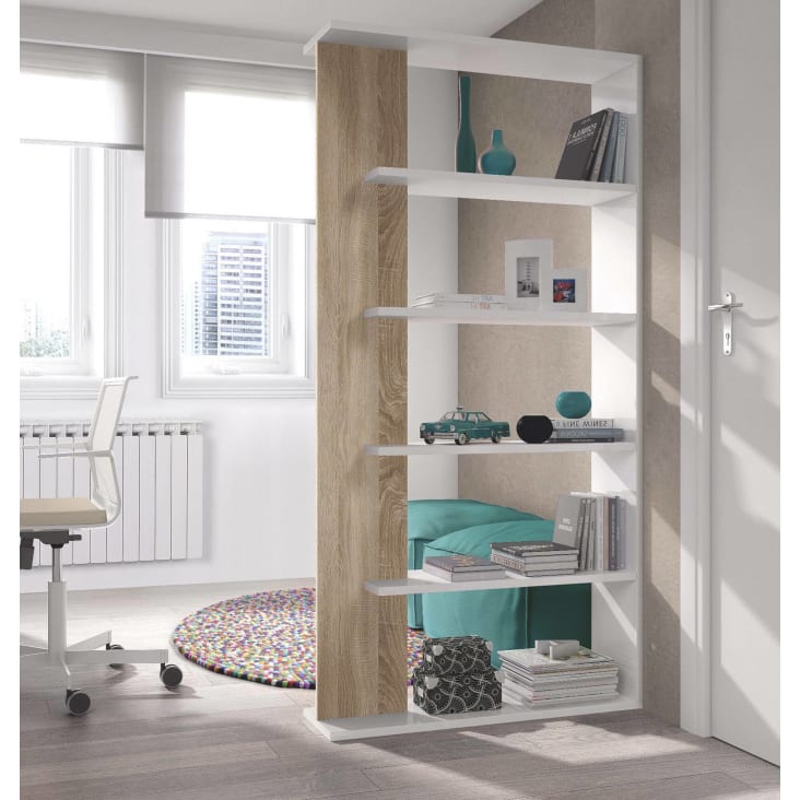 Libreria a 5 ripiani effetto legno bianco e rovere DBLANC