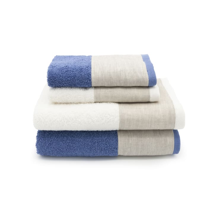 Set di asciugamani viso e ospite in cotone e lino blu 110x60cm