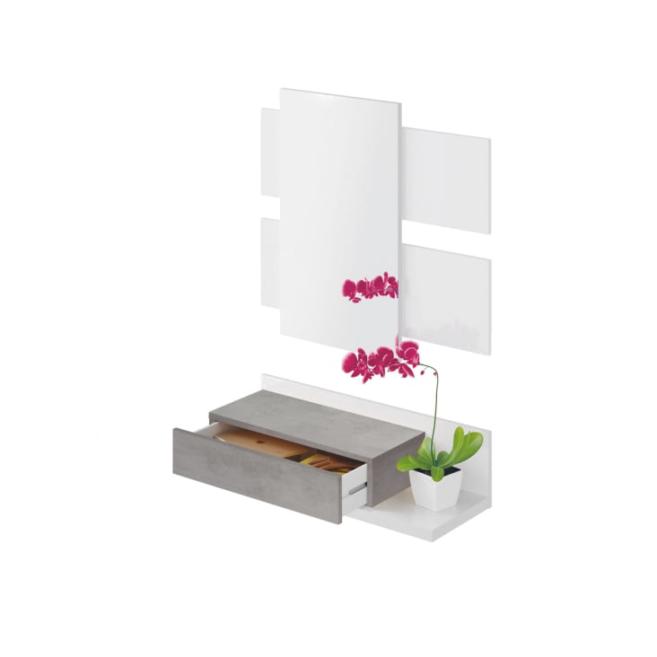 Meuble d'entrée avec miroir effet bois blanc et béton-Dcori cropped-4