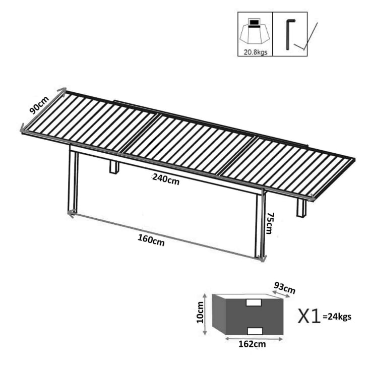 Tavolo da giardino allungabile in alluminio marrone 160/240x90 cm DEXTER