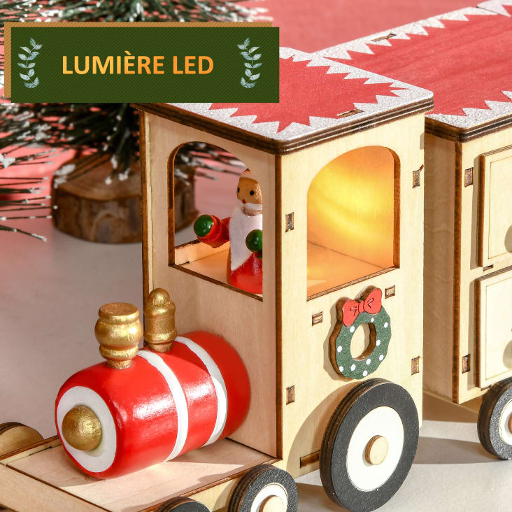Train en bois LED Calendrier de l'avent L.40 x l.10 x H.12 cm
