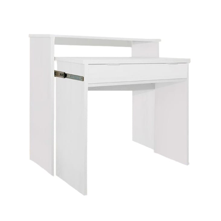 Mesa escritorio extensible, mesa estudio consola, acabado blanco