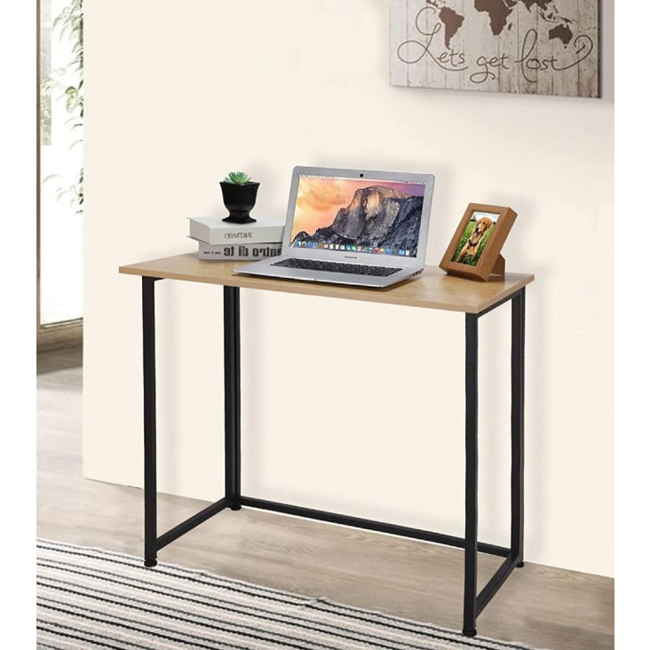 Mesa escritorio plegable LEIRE tablero color roble patas metal negro