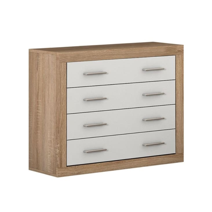 Cómoda 4 cajones blancos y estructura en color roble JANA Maisons du