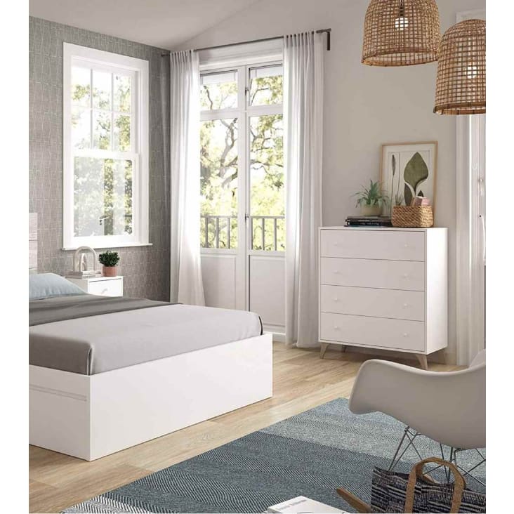 cómoda 4 cajones color blanco estilo vintage para dormitorio