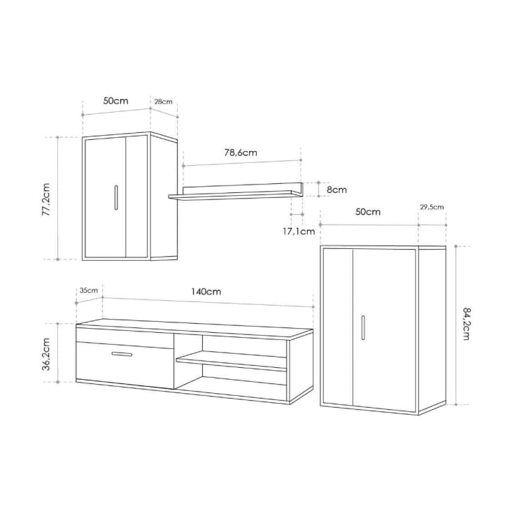 Home Heavenly® - Mueble salón Modular Bosco de 230 cm. Conjunto Completo  Mueble TV + 2 vitrinas + Estante (Krenata-Blanco) : : Hogar y  cocina