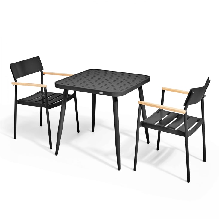Ensemble table de jardin et 2 fauteuils en aluminium/bois noir-Bristol